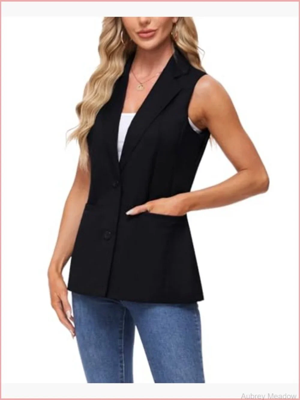 Sleeveless Open Front Vest Blazer with Pockets for Women Business Casual